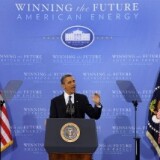 US President Barak Obama delivers an address on his administration's strategy on the future of American energy, at Georgetown University, in Washington, DC, March 30, 2011.