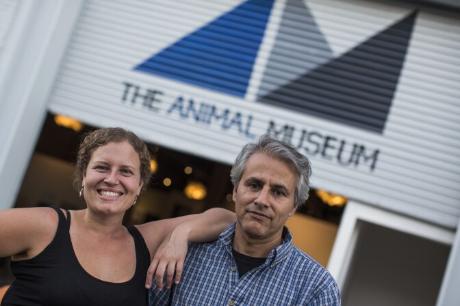 Co-Founder and Executive Director Carolyn Merino Mullin, left, and Art Director Rafael Perea de la Cabada stand outside at The Animal Museum in the Arts District on Monday, Nov. 14, 2016. Mullin founded the museum in 2010. It started as an online and mobile museum.