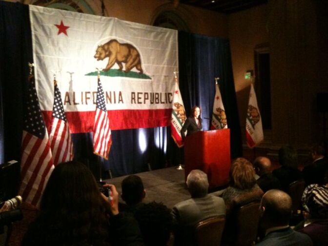 California Attorney General-elect Kamala Harris addresses her first news conference at the Biltmore Hotel in Los Angeles on Tuesday, Nov. 30, 2010.