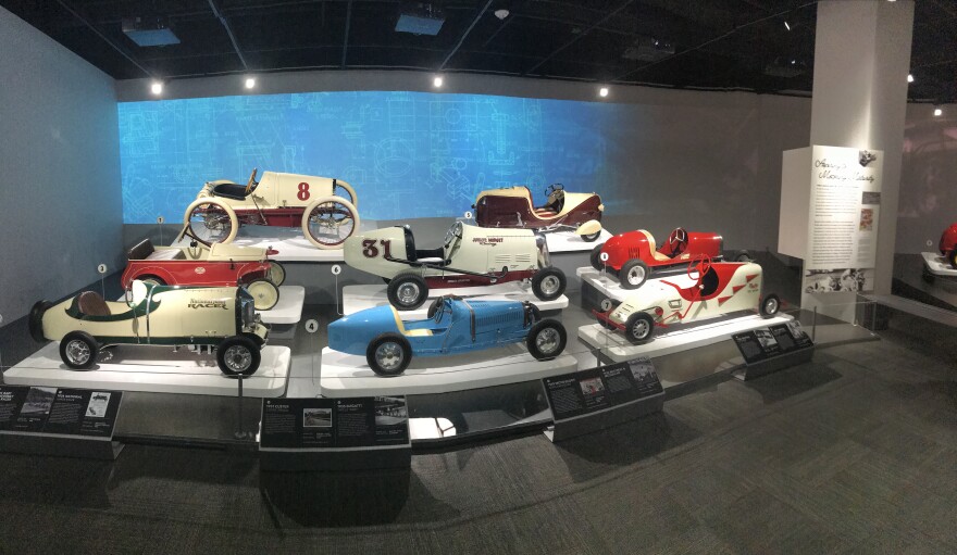 Some of the cars on display in the Sidewalk Speedsters exhibit.