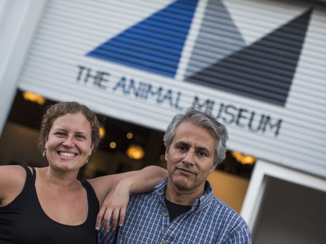 Co-Founder and Executive Director Carolyn Merino Mullin, left, and Art Director Rafael Perea de la Cabada stand outside at The Animal Museum in the Arts District on Monday, Nov. 14, 2016. Mullin founded the museum in 2010. It started as an online and mobile museum.