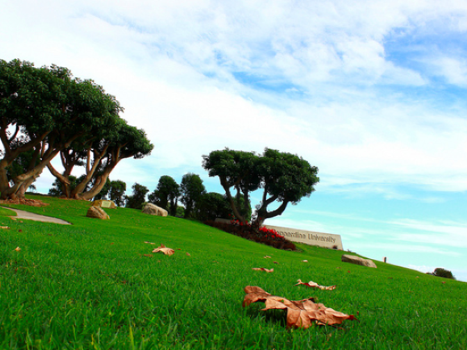 The mellow grounds of Pepperdine University overlooking the Pacific Ocean in Malibu.