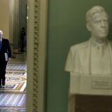 WASHINGTON, DC - MARCH 23:  U.S. Senate Majority Leader Sen. Mitch McConnell (R-KY) walks towards the Senate chamber at the U.S. Capitol March 23, 2020 in Washington, DC. The Senate is working to finalize the coronavirus stimulus bill in response to the outbreak of COVID-19 pandemic. (Photo by Alex Wong/Getty Images)
