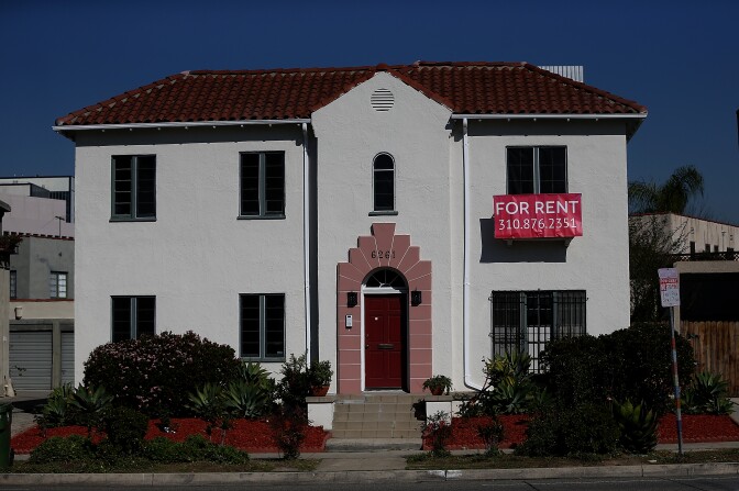 LOS ANGELES, CA - FEBRUARY 01:  A for rent sign is posted on an apartment building on February 1, 2017 in Los Angeles, California.  According to the Consumer Price Index, rental prices in Southern California have spiked 4.7 percent in 2016 compared to 3.9 percent in 2015. The increase is the fastest since 2007.  (Photo by Justin Sullivan/Getty Images)