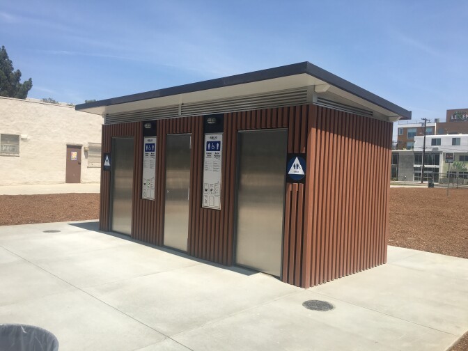 This new automated toilet installed in August 2019 at North Hollywood Recreation Center has two unisex stalls and is self-cleaning.