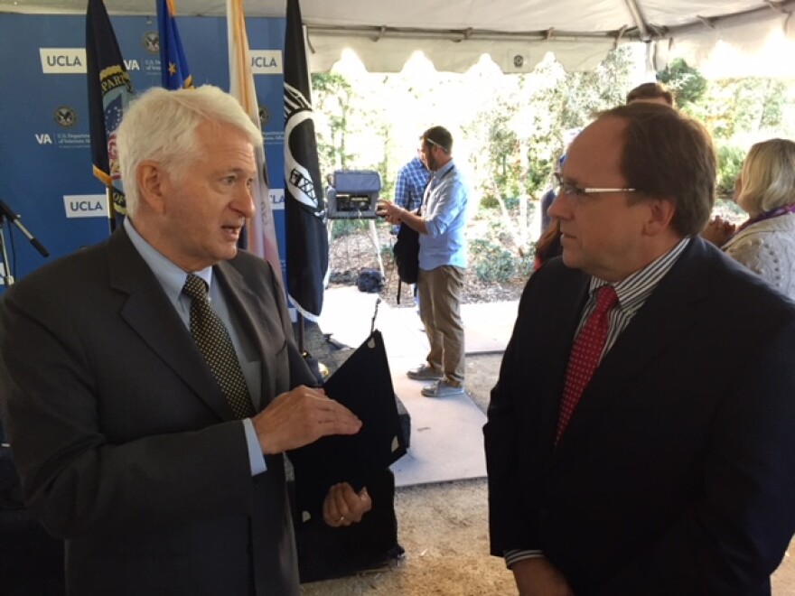 UCLA Chancellor Gene Block speaks with Steve Young, Deputy Undersecretary for Health for Operations and Management, U.S. Department of Veterans Affairs.