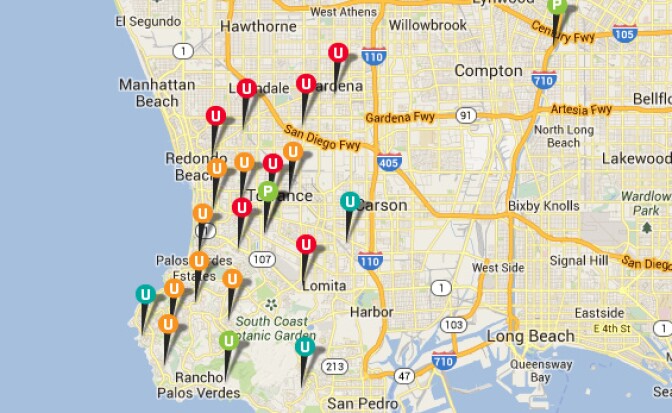 A screenshot of SoCal Edison's outage map shows power out for thousands of South Bay customers.