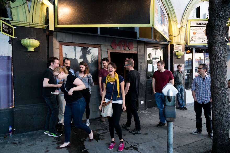 Crowds outside the Pack Theater in Hollywood.