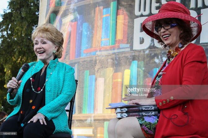 (L-R) Actor Debbie Reynolds and "AirTalk" guest host Patt Morrison.