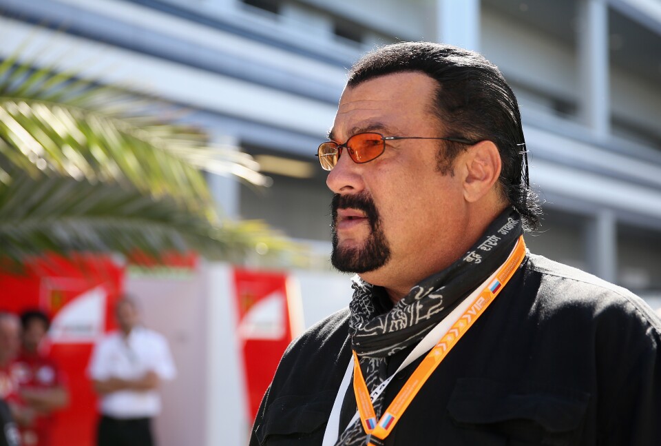Actor Steven Seagal attends a qualifying race ahead of the Russian Formula One Grand Prix at Sochi Autodrom on October 11, 2014 in Sochi, Russia.