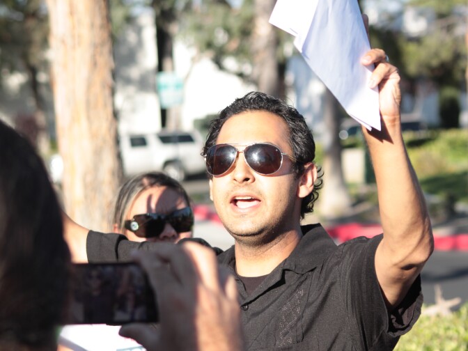 Pro-immigration rights activist outside Temecula City Hall