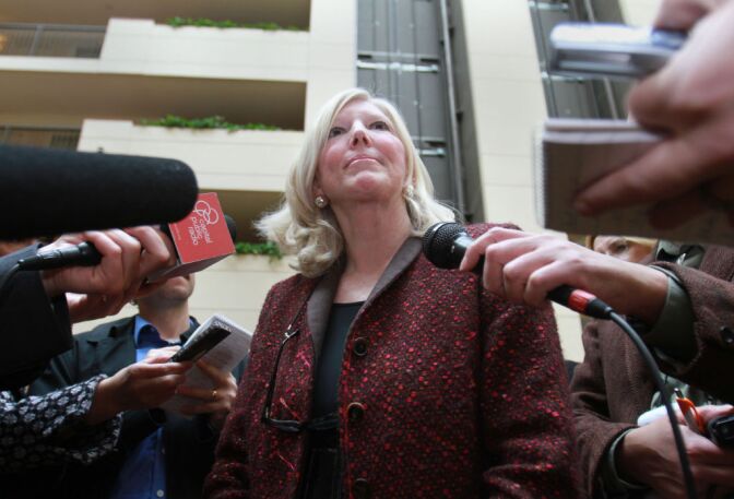 Molly Munger, a wealthy civil rights attorney and primary advocate behind Proposition 38 on the California ballot, meets with reporters in Sacramento, Calif.  Munger, the daughter of wealthy investor Charles Munger Sr., is on the opposite side of the political isle as her half brother, Charles Munger Jr.  who is major donor behind Proposition 32, which limits campaign contributions from unions. Both Mungers have spent millions in this election year to transform California's political landscape. 