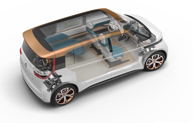 VW's Budd-e concept promises a range of more than 200 miles, and features a unique voice recognition system.