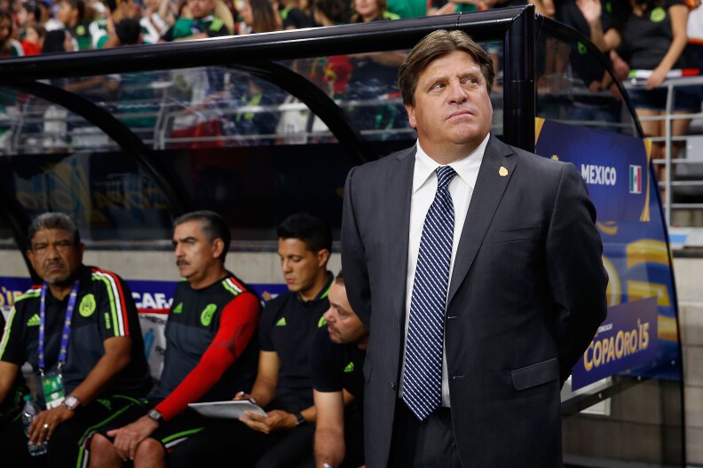 GLENDALE, AZ - JULY 12:  Head coach Miguel Herrera of Mexico during the 2015 CONCACAF Gold Cup group C match against Guatemala at University of Phoenix Stadium on July 12, 2015 in Glendale, Arizona.  Guatemala and Mexico finished in a 0-0 tie.  (Photo by Christian Petersen/Getty Images)