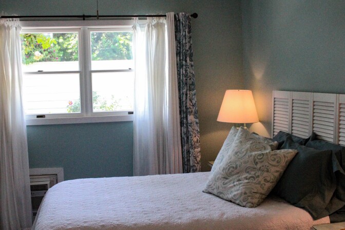 Debbie Pollack's rental room opens to a quiet courtyard pool at her home in Sherman Oaks, California on July 10, 2017.