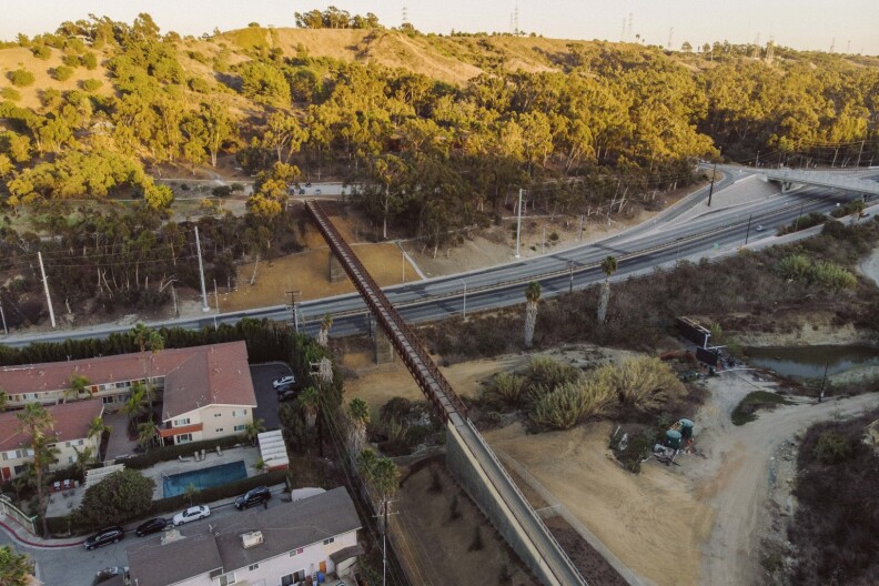 An aerial view of the bridge