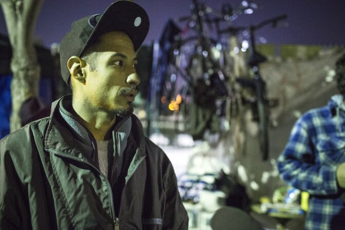 Antonio Garcia, 27, has been homeless in Van Nuys for about two years. "I'm trying to hang in here," Garcia says. He's focused on teaching and helping homeless youth struggling with addiction.