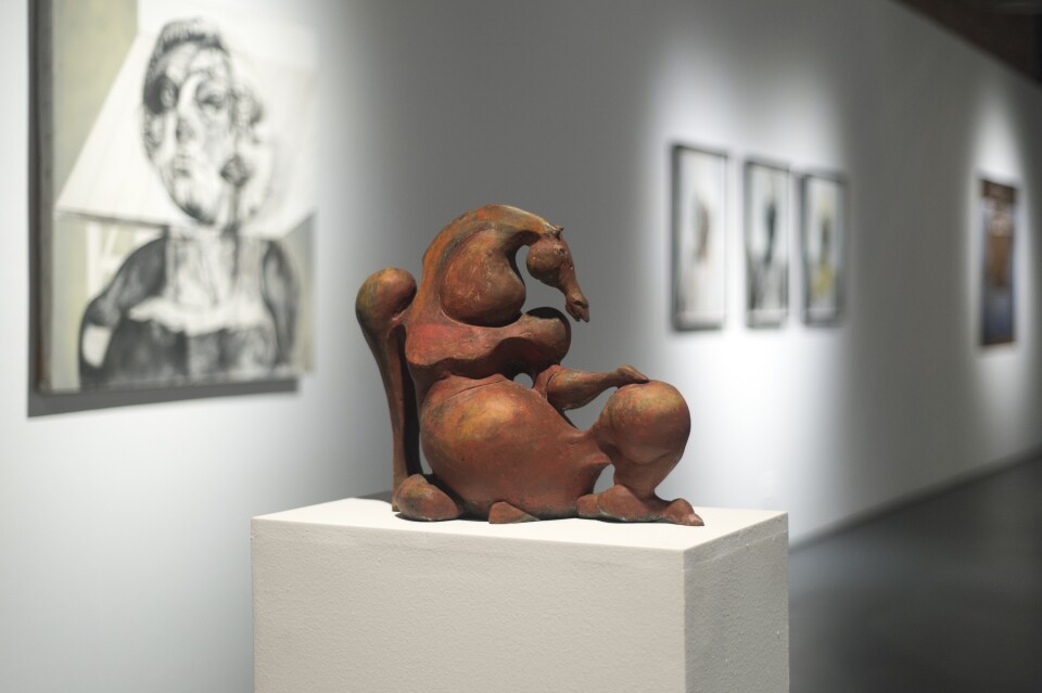 Maxine Kim Stussy: Sitting Horse, 1982, bronze, edition 1/5, 14 x 14 x 6 in. At "The Human Beast: Art of Maxine Kim Stussy & Jan Stussy," at WUHO (6518 Hollywood Blvd., Los Angeles, CA 90028) through February 9.