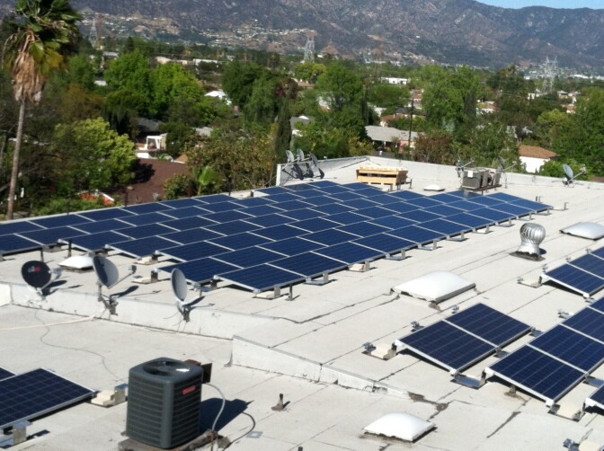 The solar array on the roof of the apartment complex.