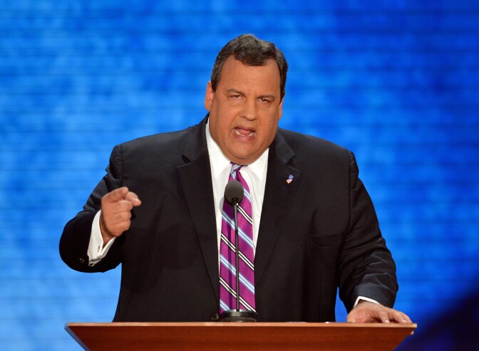 New Jersey Governor Chris Christie speaks at the Tampa Bay Times Forum in Tampa, Florida, on August 28, 2012 during the Republican National Convention. 
