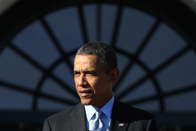 WASHINGTON, DC - MARCH 10:  U.S. President Barack Obama delivers remarks while congratulating the 2012-13 NCAA Division I men's and women's champions on the South Lawn of the White House March 10, 2014 in Washington, DC. Hundreds of scholar athletes from schools across the country were invited to the White House.  (Photo by Chip Somodevilla/Getty Images)