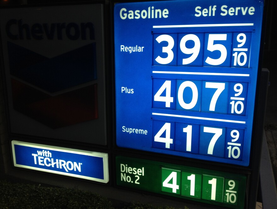 Gasoline prices continue to drop in Southern California. The Automobile Club of Southern California said Monday the average price is $3.90 for a gallon of self-serve regular in L.A. County and $3.87 in Orange County. (Photo: Newport Beach gas station prices April 29, 2013)  