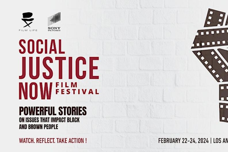 A flyer that says Social Justice now film festival. There's also an graphic of a fist.