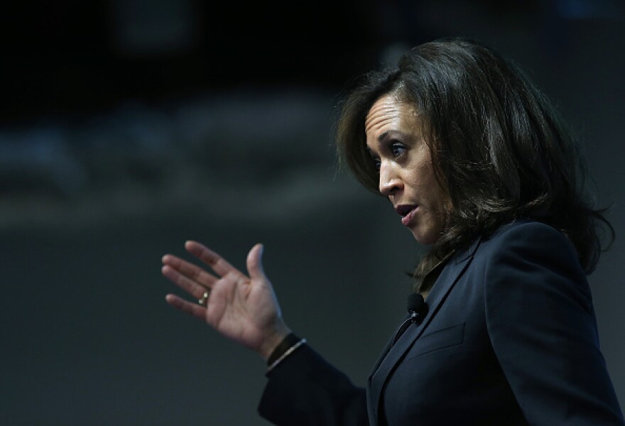 MENLO PARK, CA - FEBRUARY 10:  California Attorney General Kamala Harris delivers a keynote address during a Safer Internet Day event at Facebook headquarters on February 10, 2015 in Menlo Park, California. Harris delivered the keynote speech at the event, designed to promote safe, effective use of the internet and mobile technology. Safer Internet Day is celebrated annually in more than 100 countries on the the second Tuesday in February.  (Photo by Justin Sullivan/Getty Images)