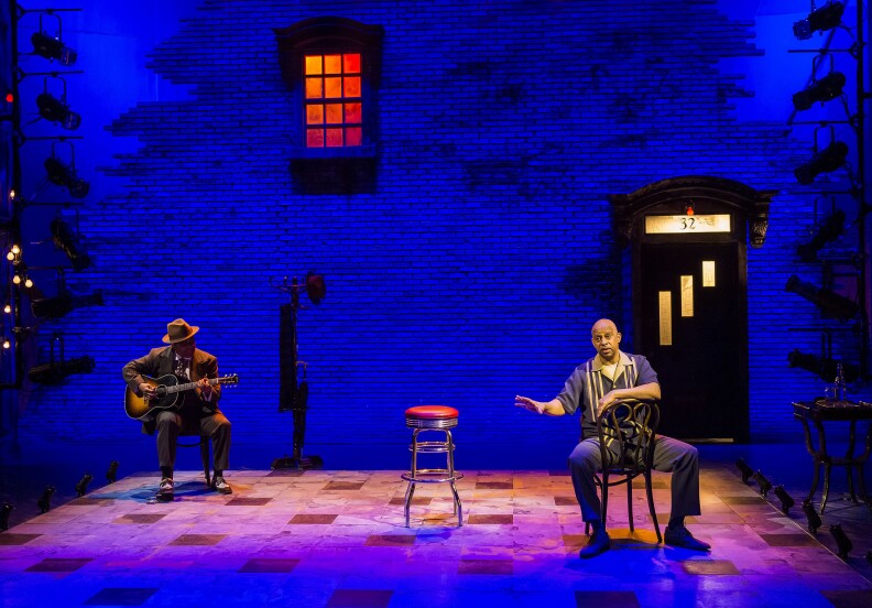 Chris Thomas King performs live music for Ruben Santiago-Hudson's one-man show, “Lackawanna Blues.” 
