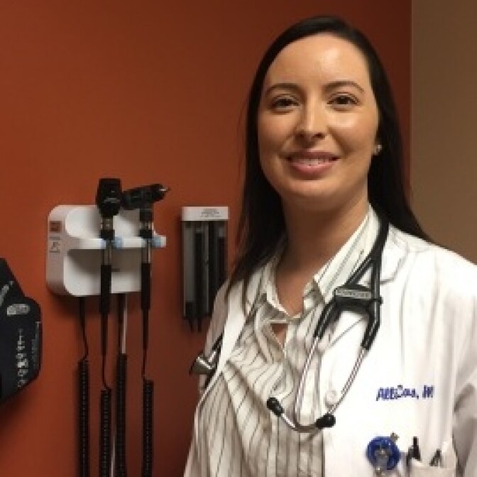 Dr. Allison Campos practices family medicine at the Northeast Valley Health Corporation's San Fernando Health Center, near where she grew up. 