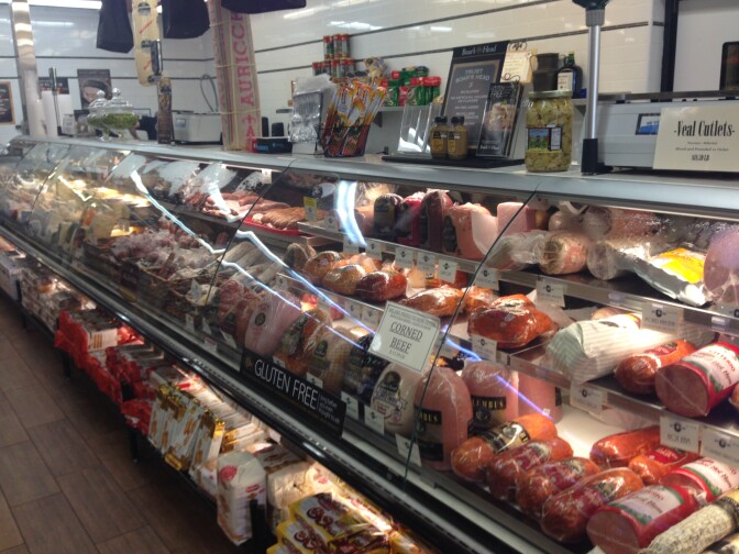 The meat counter at Cortina's Market.