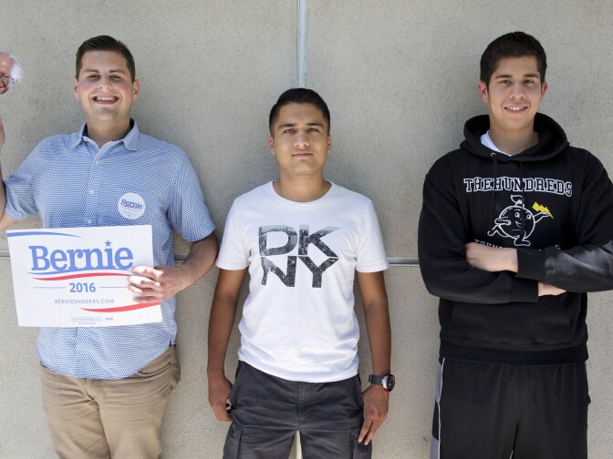 College of the Canyons students Devon Miller, Mohammad Qayum and Jose Martinez are all members of the community college's political science club. Miller says although he supports Sen. Bernie Sanders for president, he doesn't care who his peers vote for as long as they vote. 