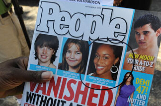A copy of People Magazine containing a story about missing Los Angeles girl Mitrice Richardson after her family filed a claim as a prelude to a possible lawsuit against the Los Angeles County in Los Angeles on March 16, 2010.