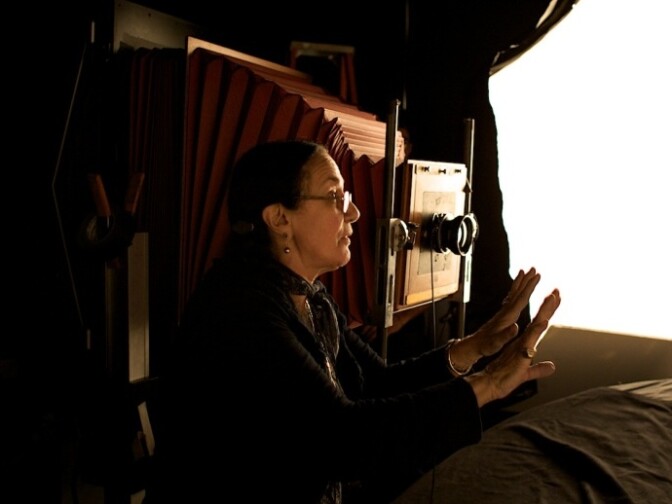 Mark at work, with the 20x24 camera behind her.