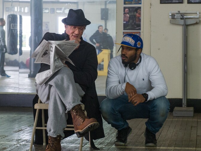 SYLVESTER STALLONE and writer/director RYAN COOGLER on the set of Metro-Goldwyn-Mayer Pictures', Warner Bros. Pictures’ and New Line Cinema’s drama "CREED," a Warner Bros. Pictures release.
Photo by Barry Wetcher
