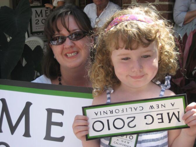 Ellie Taylor, 3, and her mother Jessica Taylor attended former eBay CEO Meg Whitman's announcement that she's running for the Republican nomination for governor.