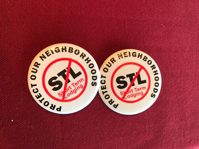 Buttons handed out by opponents of short-term lodging, or vacation rentals, in Laguna Beach.  