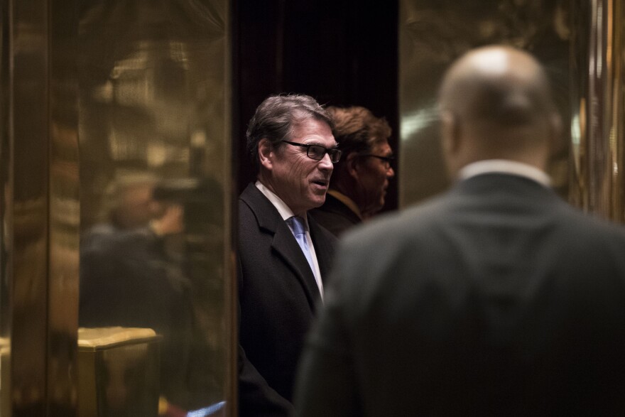 NEW YORK, NY - DECEMBER 12: Former Texas Governor Rick Perry arrives at Trump Tower, December 12, 2016 in New York City. President-elect Donald Trump and his transition team are in the process of filling cabinet and other high level positions for the new administration. (Photo by Drew Angerer/Getty Images)