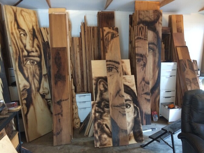 Aronson stores some of his past work in his studio. 