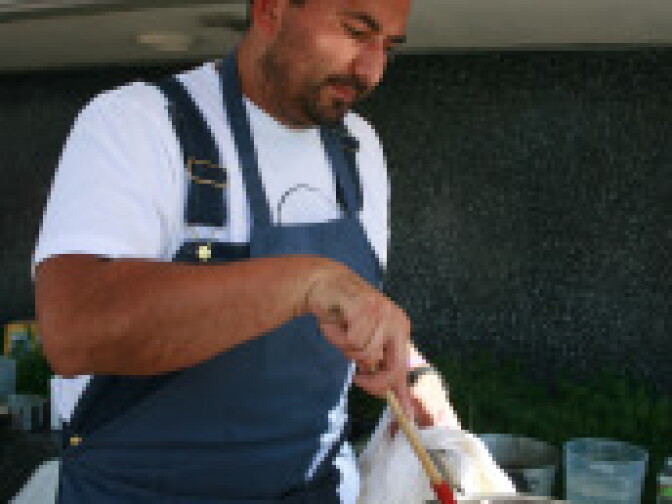 Jaime Turrey, owner of Monsieur Egg, a one-man operation selling sandwiches, croissants and coffee.