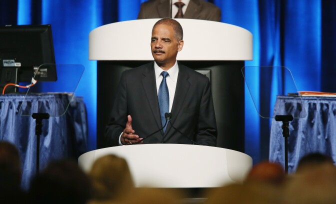 U.S. Attorney General Eric Holder speaks during the 2013 America Bar Association (ABA) annual meeting on August 12, 2013 in San Francisco, California. Holder is seeking changes in the minimum penalties of certain low-level drug related crimes.