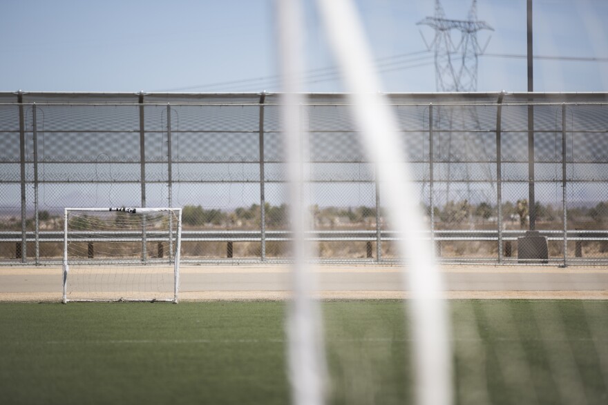 The outdoor recreation area for the general population at the U.S. Immigration and Customs Enforcement's Detention Facility in Adelanto has a soccer field.