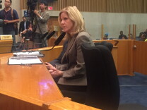 Christine Cooper of the LAEDC "in between a rock, a hard place, and a hammer" according to Supervisor Sheila Kuehl, fields questions.
