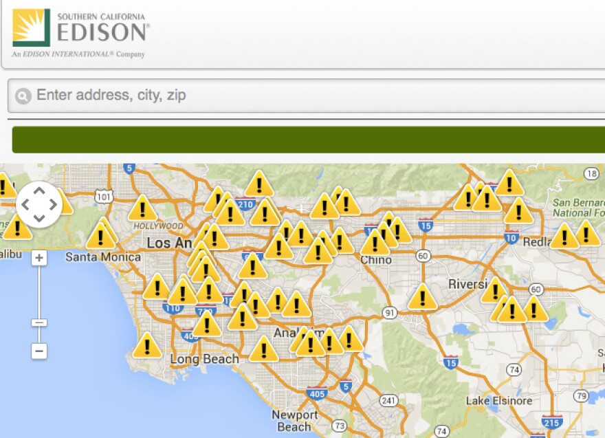 A screengrab shows Southern California Edison's outages at mid-day August 28, when temperatures were over 100 degrees across its 50,000 square-mile, 5-million person service area