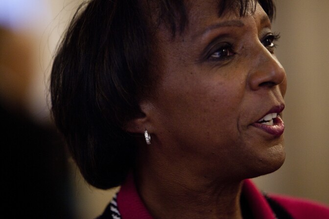 Los Angeles County District Attorney Jackie Lacey attended the unveiling ceremony of the renovated Hall of Justice building in downtown.