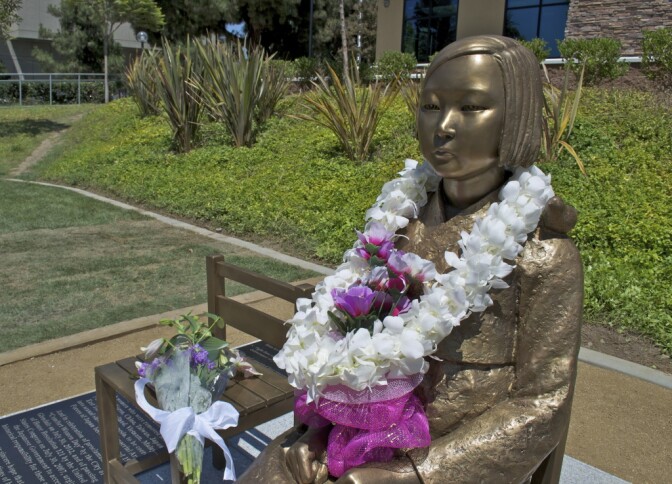 A statue commemorating the sexual slavery of women by the Japanese army in World War II was publicly unveiled in July 2013 in Glendale, Calif. 