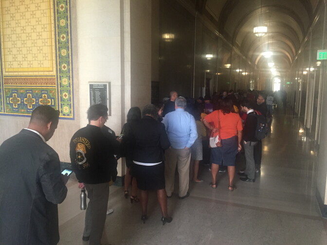 More than a hundred people lined up more than an hour early for Tuesday's meeting of the L.A. City Council 