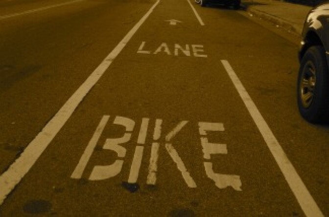A bike lane on Avenue 50 in Los Angeles, California.