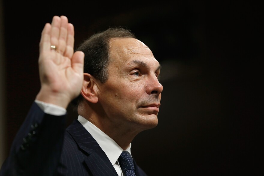 Robert McDonald, President Obama's nominee to be the Secretary of Veterans Affairs, is sworn in prior to testifying before the Senate Veterans Affairs Committee July 22, 2014 in Washington, DC. McDonald, if confirmed, would lead the recently scandal plagued Department of Veterans Affairs.   