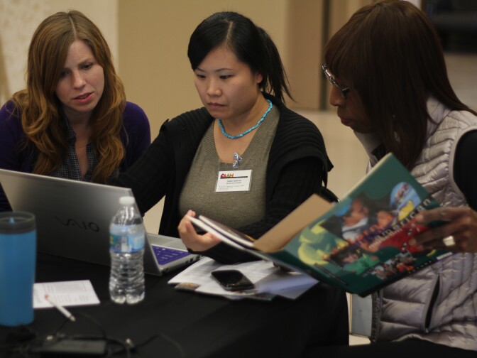 From left to right: Unforgetting LA organizer Stacey Allan; CAAM's Takako Sakamoto; and CAAM Research Librarian Denise McIver 